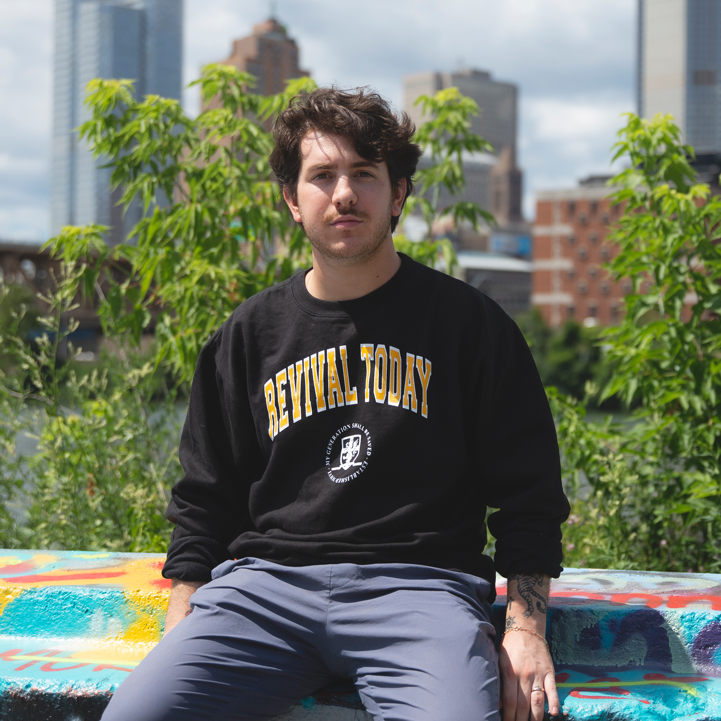Revival Today Collegiate Crewneck Sweatshirt in Black